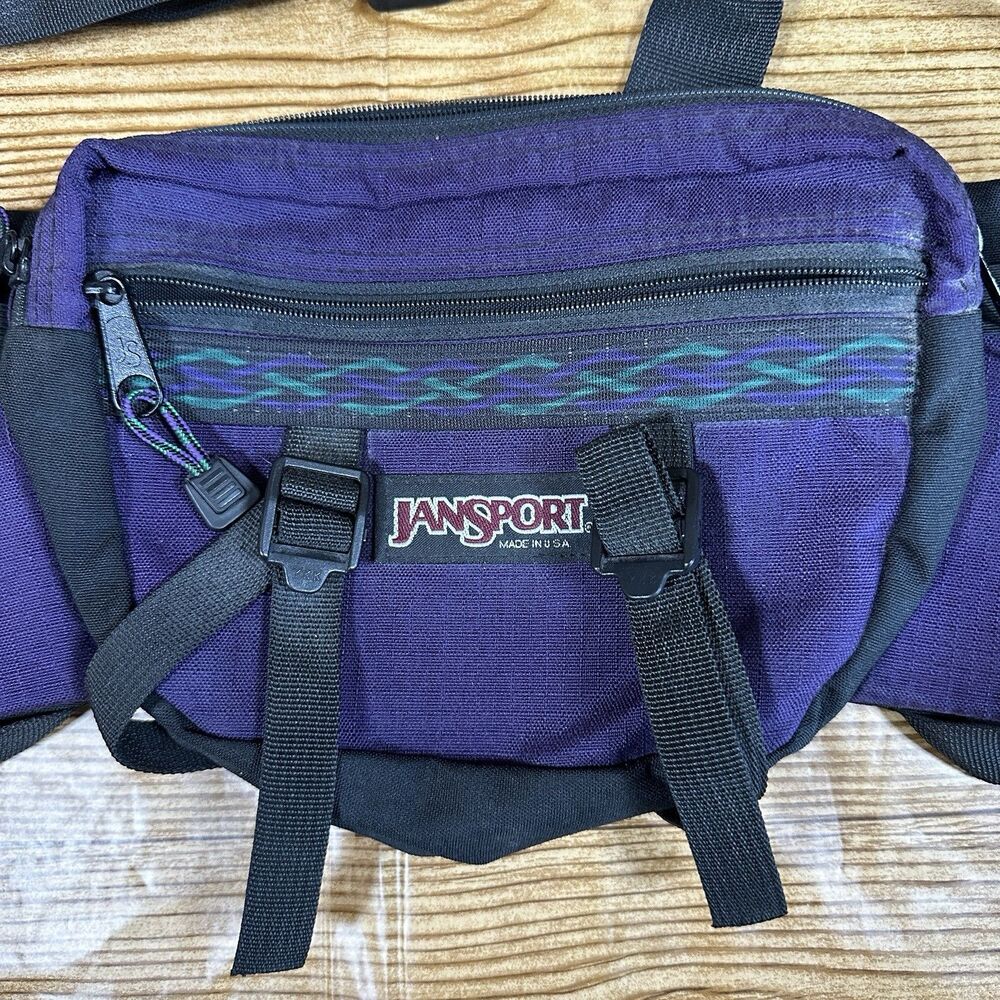 Vintage JanSport Hiking Waist Bag 2 Bottle Holder Zipper Aztec Print Purple - Picture 2 of 10